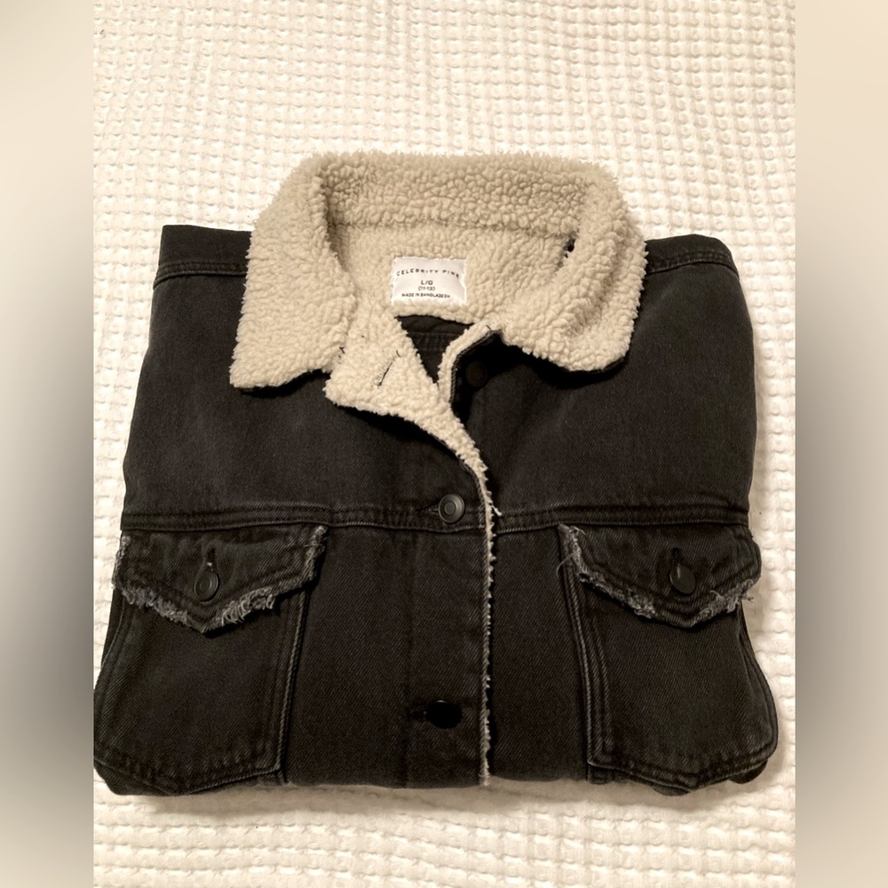 Celebrity Pink - Juniors/Women’s Distressed Black Denim Jean Jacket  Size L